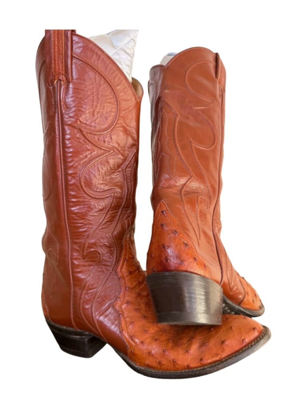 Vintage 70s Larry Mahan Ostrich Cowboy Boots Brown Leather Western Size 8B USA - Picture 6 of 9
